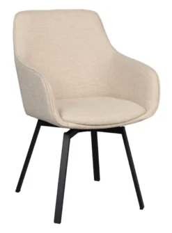 Alison karmstol ljusbeige tyg/svarta metallben snurr