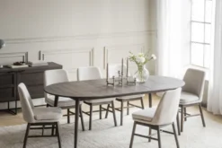 Amesbury stol ljusbeige tyg/bruna ekben