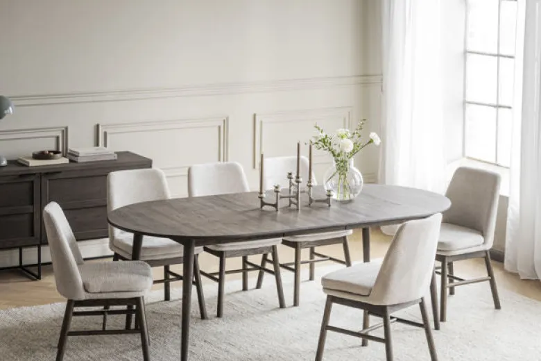 Amesbury stol ljusbeige tyg/bruna ekben