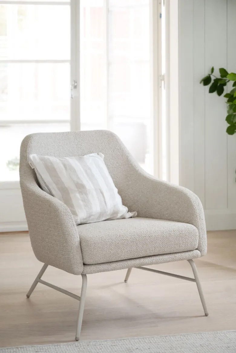 Eldwin fåtölj beige tyg/beige metall