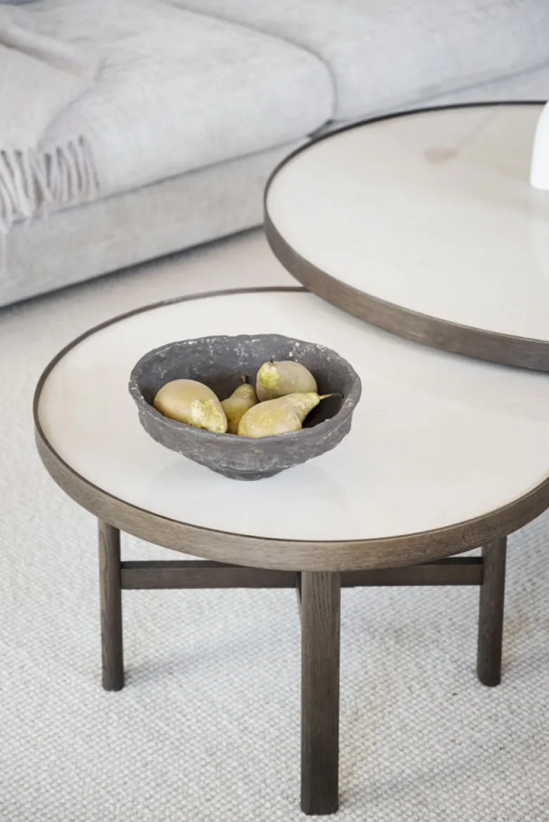 Marsden soffbord runt Ø60 beige keramik/brun ek