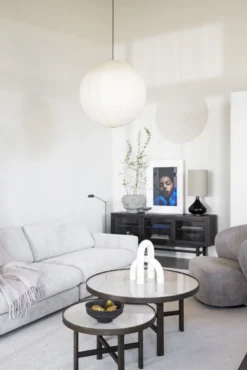 Marsden soffbord runt Ø60 beige keramik/brun ek