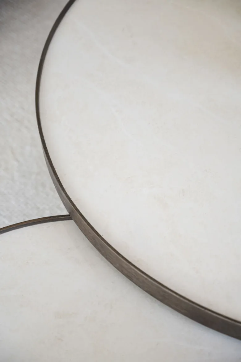 Marsden soffbord runt Ø60 beige keramik/brun ek