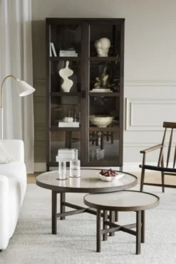 Marsden soffbord runt Ø90 beige keramik/brun ek