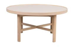 Marsden soffbord runt Ø90 beige keramik/vitpigmenterad ek
