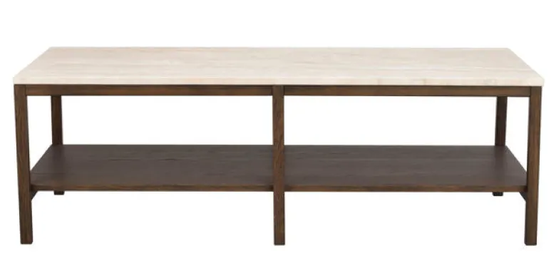 Orwel soffbord 140x60 beige travertin/brun ek