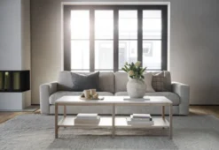 Orwel soffbord 140x60 beige travertin/vitpigmenterad ek