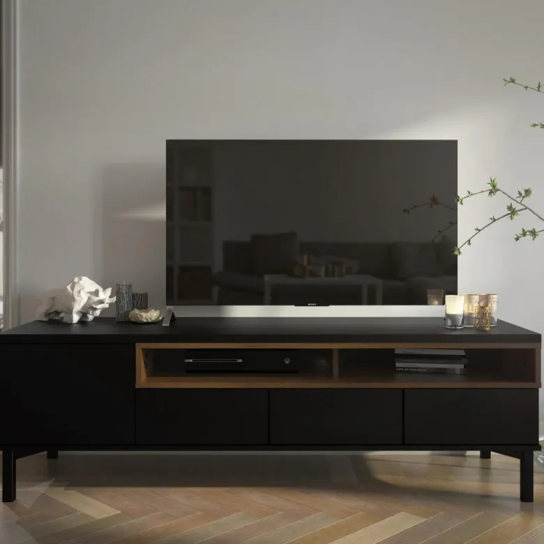 Roomers TV-bänk Svart/Valnöt