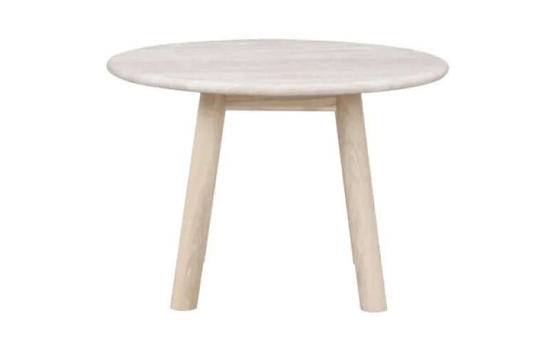 Taransay soffbord Ø60 beige travertin/vitpigmenterad ek