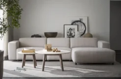 Taransay soffbord Ø90 beige travertin/brun ek