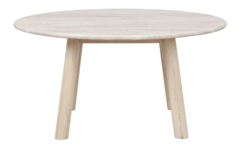 Taransay soffbord Ø90 beige travertin/vitpigmenterad ek