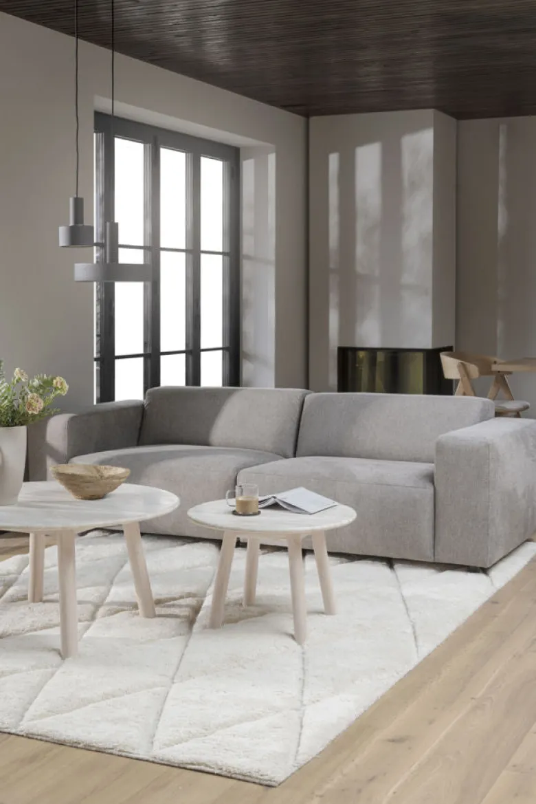 Taransay soffbord Ø90 beige travertin/vitpigmenterad ek